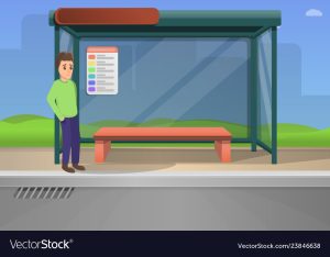 Bus stop concept background, cartoon style